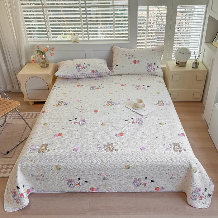 91家纺网 家纺一手货源 找家纺 宜梦家居【需要买家秀请联系老板】 2025新款双面纯棉夹层新疆棉花高温砂洗全棉床盖 甜蜜小兔