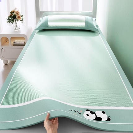 川悦生活 2025新款纯色凉感冰丝席-小床 眠眠熊猫-青绿