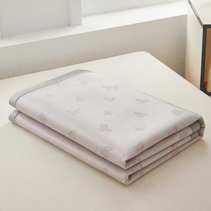 91家纺网 家纺一手货源 找家纺 曲宿家纺 2025新款高分子色织提花软凉席系列 蝴蝶-粉