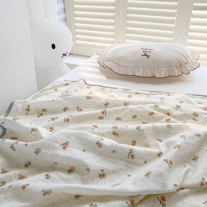 91家纺网 家纺一手货源 找家纺 潮邦 2025新款全棉双层纱多功能盖毯 秋之花