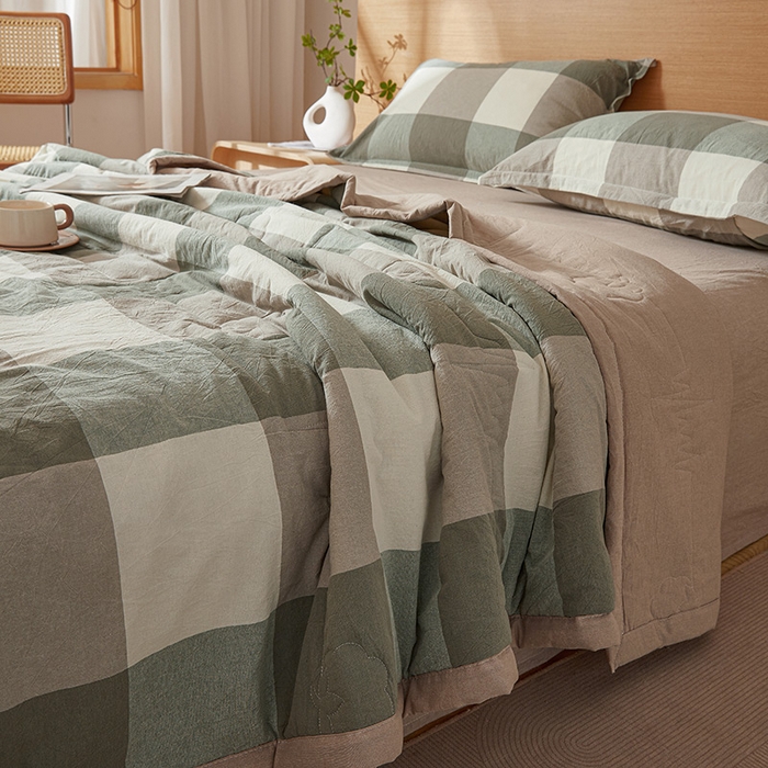 91家纺网 家纺一手货源 找家纺 西域种棉人·千百笠 2025新款A类100%新疆棉花夏凉被纯棉全棉填充原棉空调被手工宽边水洗棉夏被 绿大格