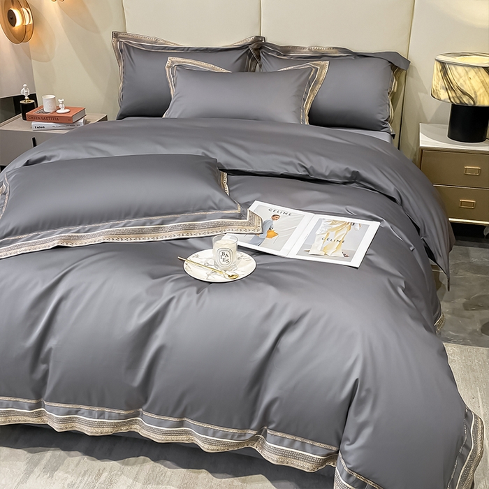 91家纺网 家纺一手货源 找家纺 瑞驰家纺 2025新款长绒棉纯棉绣花四件套--千寻系列 千寻-绅士灰