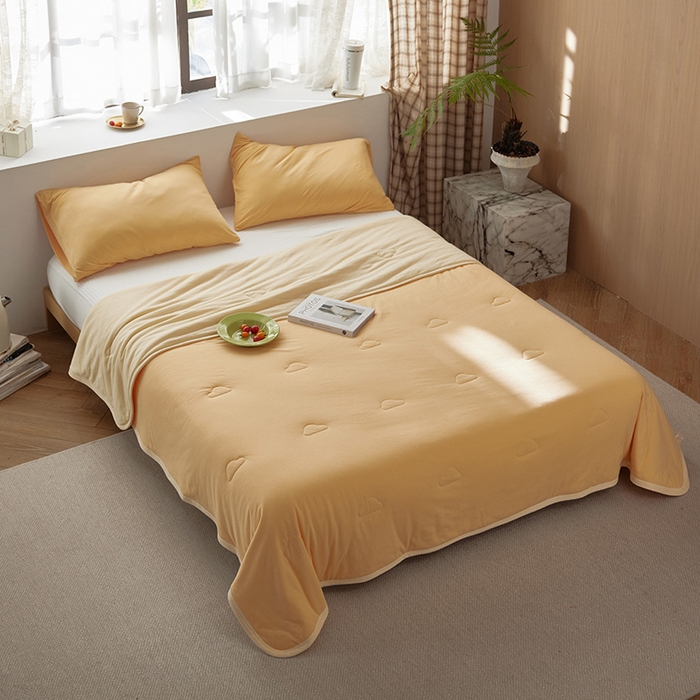 91家纺网 家纺一手货源 找家纺 安莱生活 2025新款全棉纯棉云感针织棉双拼夏被夏凉被空调被 奶油橘双拼