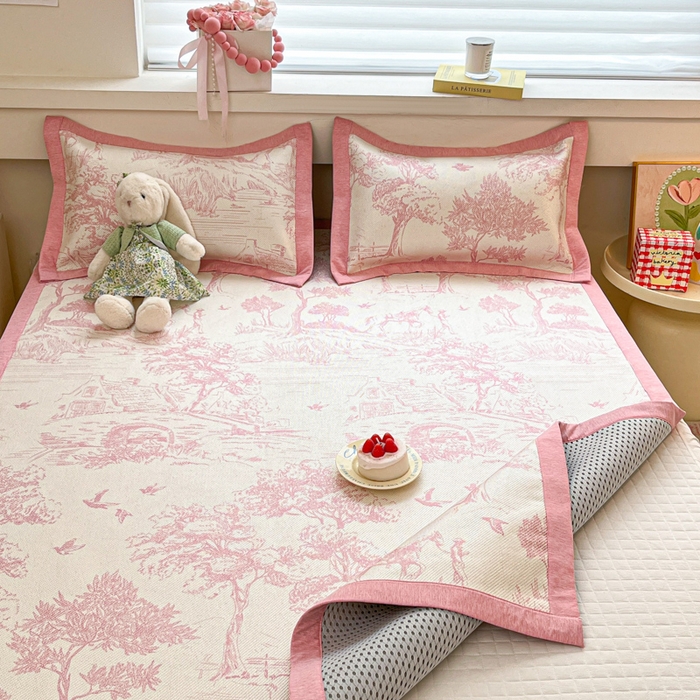 91家纺网 家纺一手货源 找家纺 花言狐语 2025新款印花真冰藤冰凉席 丛林间