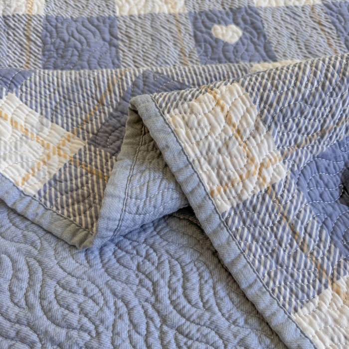 91家纺网 家纺一手货源 找家纺 宜梦家居【需要买家秀请联系老板】 2025新款双面纯棉夹层新疆棉花高温砂洗全棉床盖 爱达拉蓝