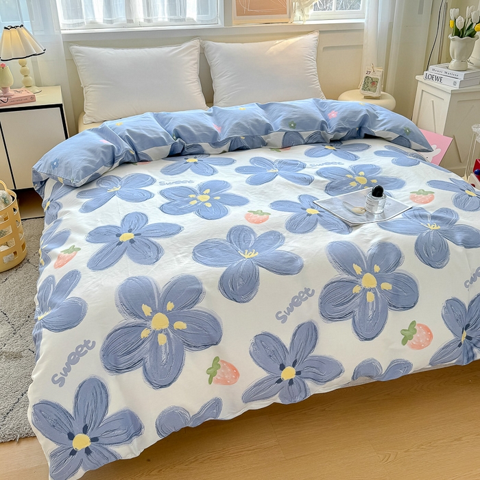 91家纺网 家纺一手货源 找家纺 红粉佳人家纺 2025春夏新款A类全棉纯棉12868纯棉单被套 蓝色甜心