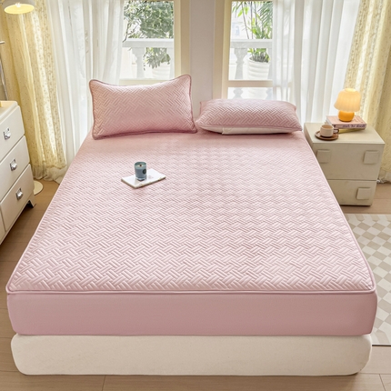 91家纺网 家纺一手货源 找家纺 卡伦家纺 2025新款水洗磨毛夹棉床笠系列 斜纹-豆沙