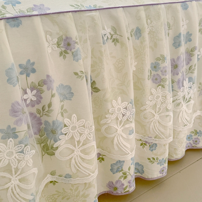 91家纺网 家纺一手货源 找家纺 宜凡家纺 2025新款全棉蕾丝花边床裙三件套 午后时光