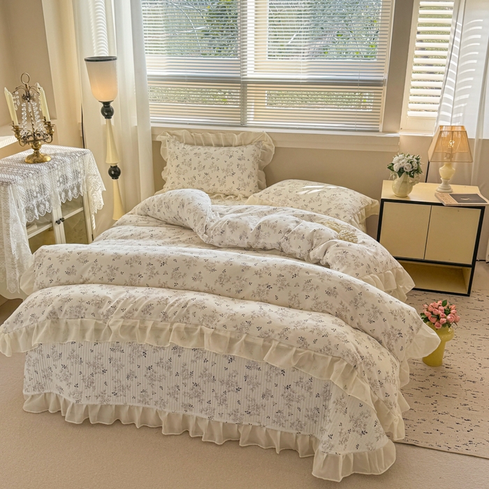 91家纺网 家纺一手货源 找家纺 芯贝儿 2025新款提花针织水洗m双层纱床盖四件套 漫塔玫瑰