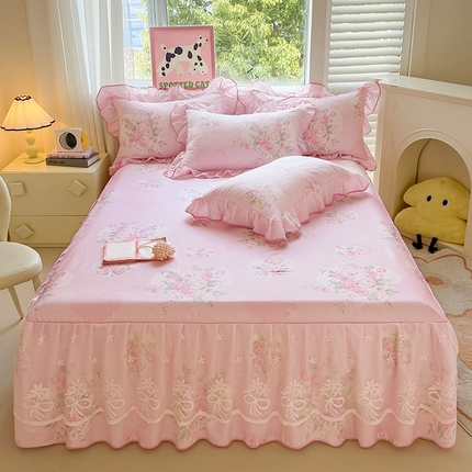 宜凡家纺 2025新款全棉蕾丝花边床裙三件套 弥花集