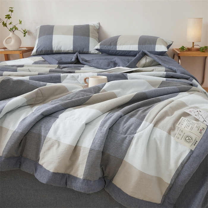 91家纺网 家纺一手货源 找家纺 2025新款A类里外全棉夏凉被100%新疆棉纯棉全棉填充无印格子款空调被原棉夏被 里外全棉-蓝大格