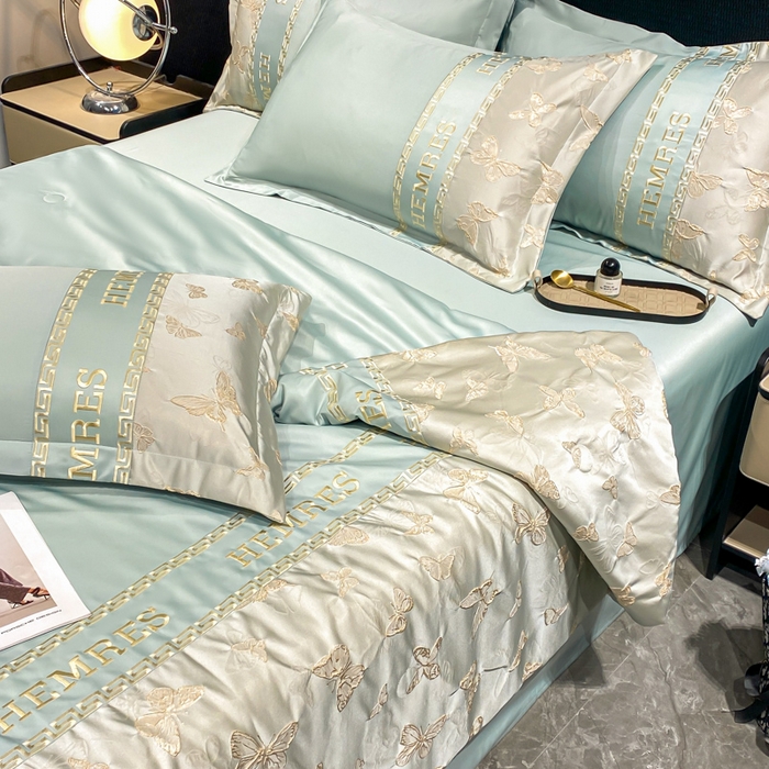 91家纺网 家纺一手货源 找家纺 子曰 2025新款金丝提花浮雕刺绣水洗真丝夏被四件套夏凉被空调被 醉蝴蝶-绿