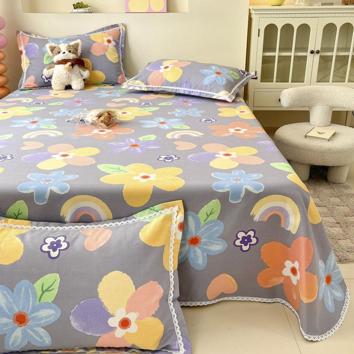 91家纺网 家纺一手货源 找家纺 新印象  2025新款花边老粗布床单款床笠款三件套莫奈花园