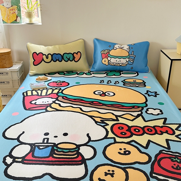 91家纺网 家纺一手货源 找家纺 美乐迪家纺 2025新款碳光凉感冰丝席 汉堡小狗