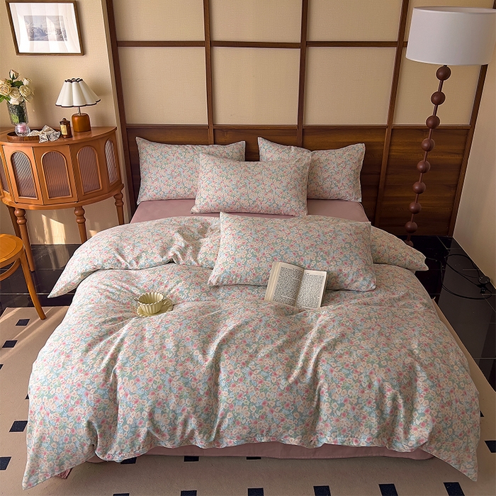 91家纺网 家纺一手货源 找家纺 优品阁  2025新款A类全棉有氧双层纱四件套 庭花香