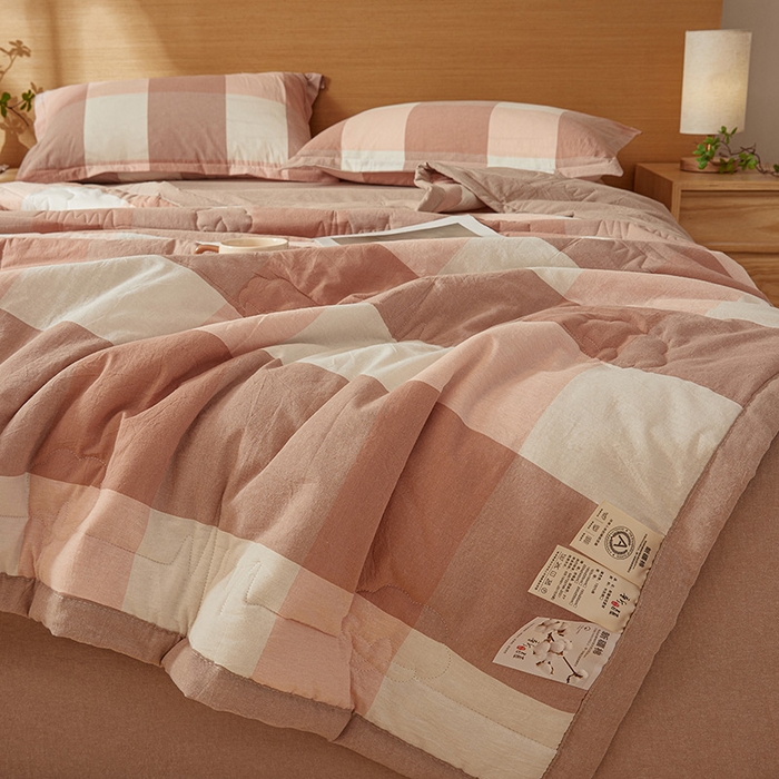 91家纺网 家纺一手货源 找家纺 西域种棉人·千百笠 2025新款A类100%新疆棉花夏凉被纯棉全棉填充原棉空调被手工宽边水洗棉夏被 卡其大格