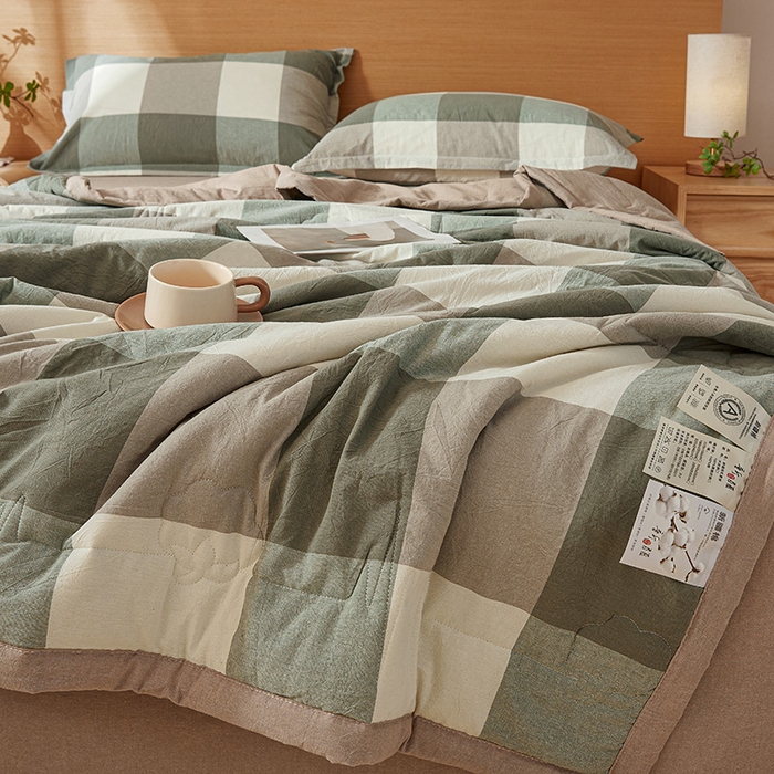 91家纺网 家纺一手货源 找家纺 西域种棉人·千百笠 2025新款A类100%新疆棉花夏凉被纯棉全棉填充原棉空调被手工宽边水洗棉夏被 绿大格