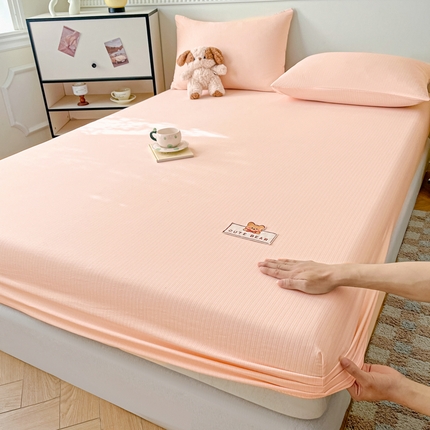 悦织湾家纺 2025新款双层纱亲肤棉床笠三件套轻奢时尚透气床上用品 粉玉