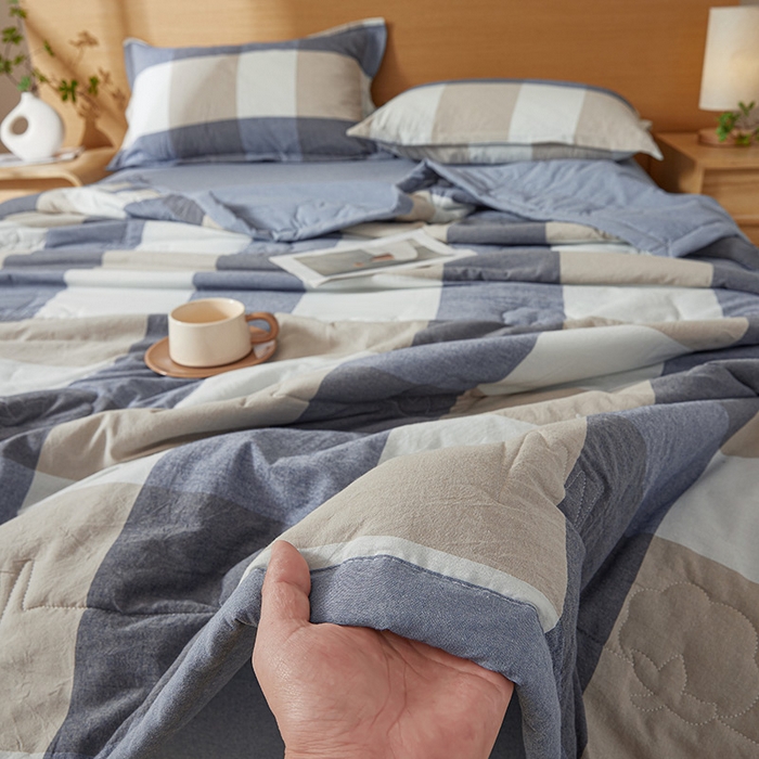 91家纺网 家纺一手货源 找家纺 西域种棉人·千百笠 2025新款A类100%新疆棉花夏凉被纯棉全棉填充原棉空调被手工宽边水洗棉夏被 烟灰大格