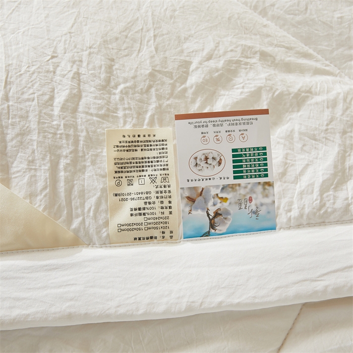 91家纺网 家纺一手货源 找家纺 西域种棉人·千百笠 2025新款A类100%新疆棉花夏凉被纯棉全棉填充毛巾绣绣花纯色双拼原棉空调被夏被 贵族白