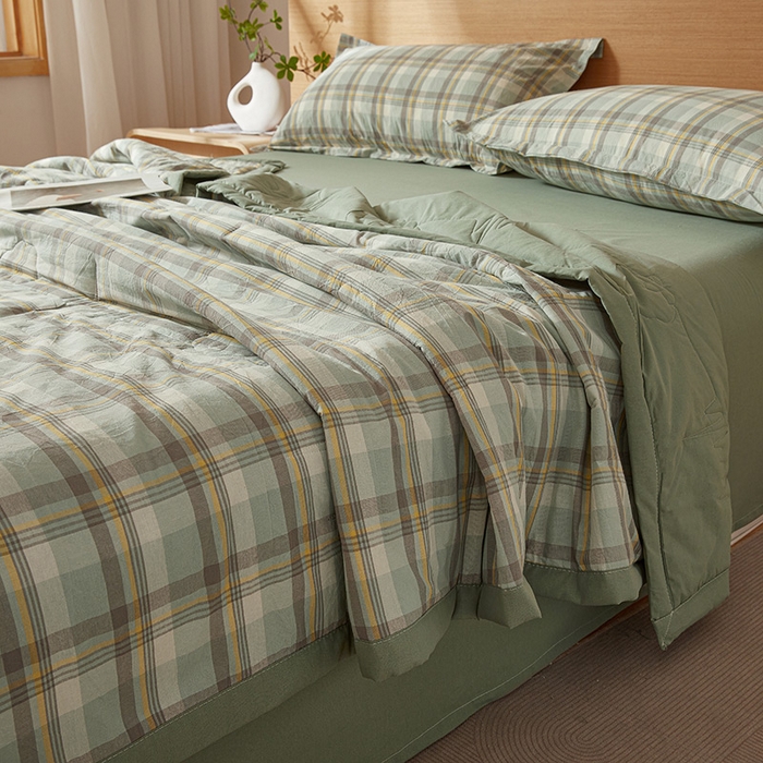 91家纺网 家纺一手货源 找家纺 西域种棉人·千百笠 2025新款A类100%新疆棉花夏凉被纯棉全棉填充原棉空调被手工宽边水洗棉夏被 雅致-绿格