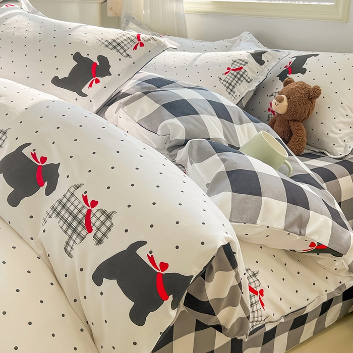 91家纺网 家纺一手货源 找家纺 悦织湾家纺 2025新款亲肤芦荟棉四件套轻奢印花磨毛床上用品亲肤棉四件套 格子汪