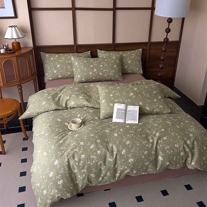 91家纺网 家纺一手货源 找家纺 优品阁  2025新款A类全棉有氧双层纱四件套 浅汐