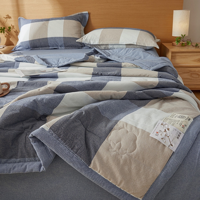 91家纺网 家纺一手货源 找家纺 西域种棉人·千百笠 2025新款A类100%新疆棉花夏凉被纯棉全棉填充原棉空调被手工宽边水洗棉夏被 烟灰大格