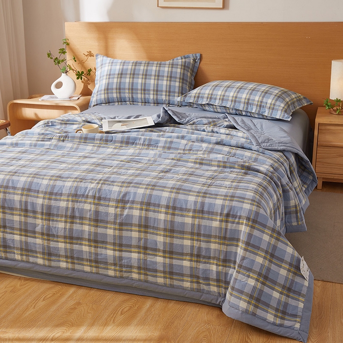 91家纺网 家纺一手货源 找家纺 西域种棉人·千百笠 2025新款A类100%新疆棉花夏凉被纯棉全棉填充原棉空调被手工宽边水洗棉夏被 雅致-蓝格