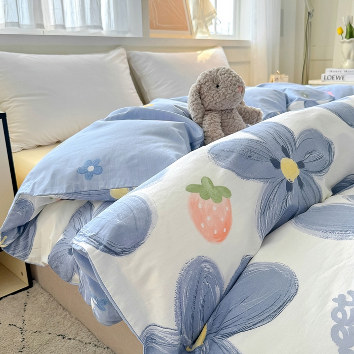 91家纺网 家纺一手货源 找家纺 红粉佳人家纺 2025春夏新款A类全棉纯棉12868纯棉单被套 蓝色甜心