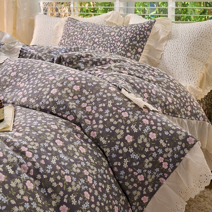 91家纺网 家纺一手货源 找家纺 X猫先生 2025新款法式全棉双层纱床盖套件夹棉床单三四件套（A类母婴级） 朵蔓