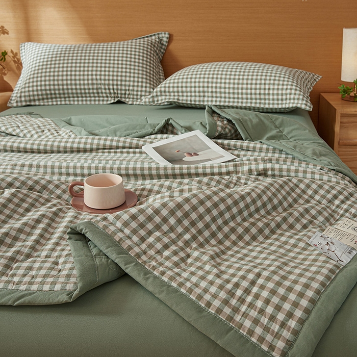 91家纺网 家纺一手货源 找家纺 西域种棉人·千百笠 2025新款A类100%新疆棉花夏凉被纯棉全棉填充原棉空调被手工宽边水洗棉夏被 绿小格