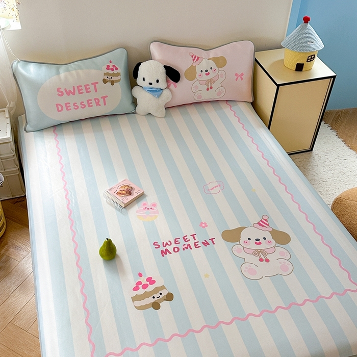 91家纺网 家纺一手货源 找家纺 美乐迪家纺 2025新款碳光凉感冰丝席 蛋糕大耳狗