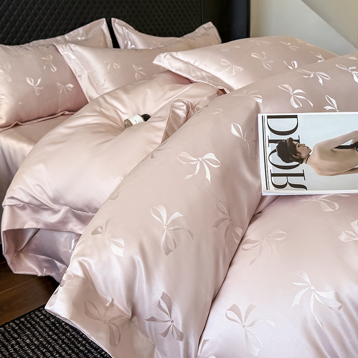 91家纺网 家纺一手货源 找家纺 狂想家 2025新款高奢提花水洗天丝系列四件套 情结轻奢粉