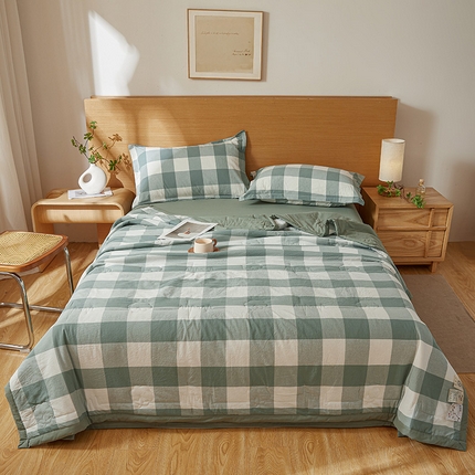 西域种棉人·千百笠 2025新款A类100%新疆棉花夏凉被纯棉全棉填充原棉空调被手工宽边水洗棉夏被 绿中格