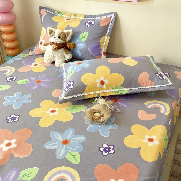 91家纺网 家纺一手货源 找家纺 新印象  2025新款花边老粗布床单款床笠款三件套莫奈花园