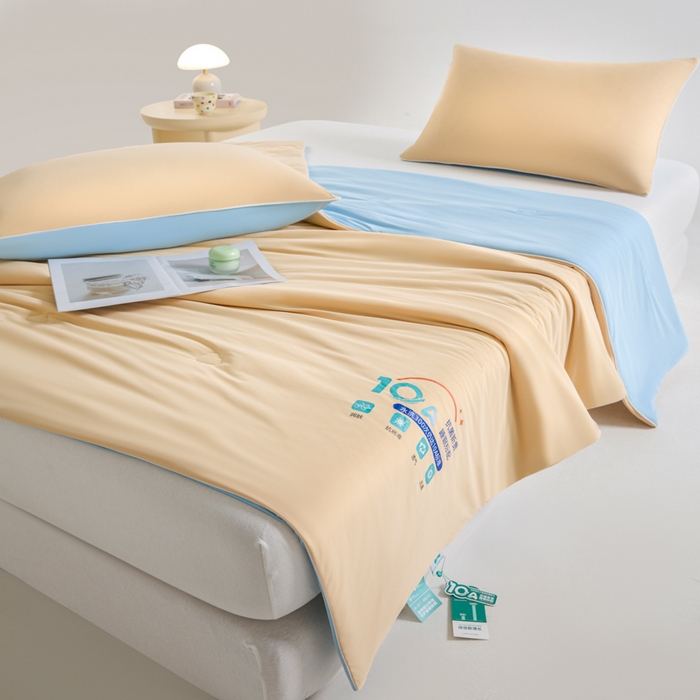 91家纺网 家纺一手货源 找家纺 宝士康家纺 2025春夏新款10A抗菌凉感丝夏被夏凉被空调被 暖橘蓝冰