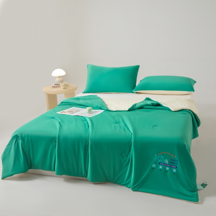 91家纺网 家纺一手货源 找家纺 宝士康家纺 2025春夏新款10A抗菌凉感丝夏被夏凉被空调被 杏黄叶绿