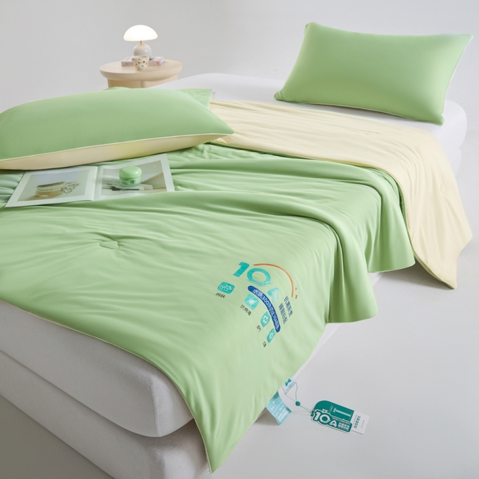 91家纺网 家纺一手货源 找家纺 宝士康家纺 2025春夏新款10A抗菌凉感丝夏被夏凉被空调被 绿豆冰冰