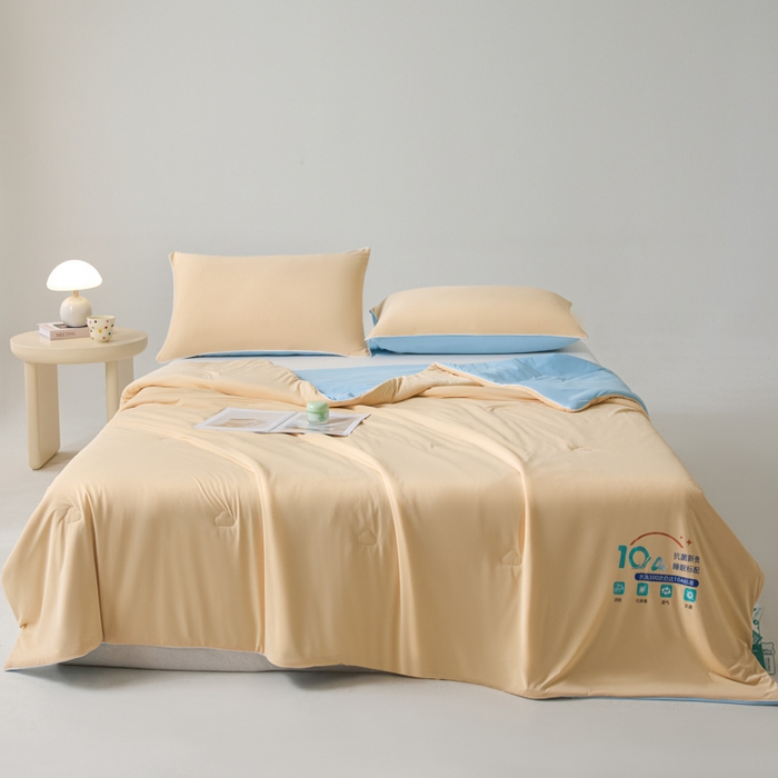 91家纺网 家纺一手货源 找家纺 宝士康家纺 2025春夏新款10A抗菌凉感丝夏被夏凉被空调被 暖橘蓝冰