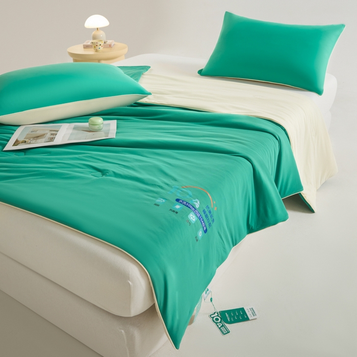 91家纺网 家纺一手货源 找家纺 宝士康家纺 2025春夏新款10A抗菌凉感丝夏被夏凉被空调被 杏黄叶绿