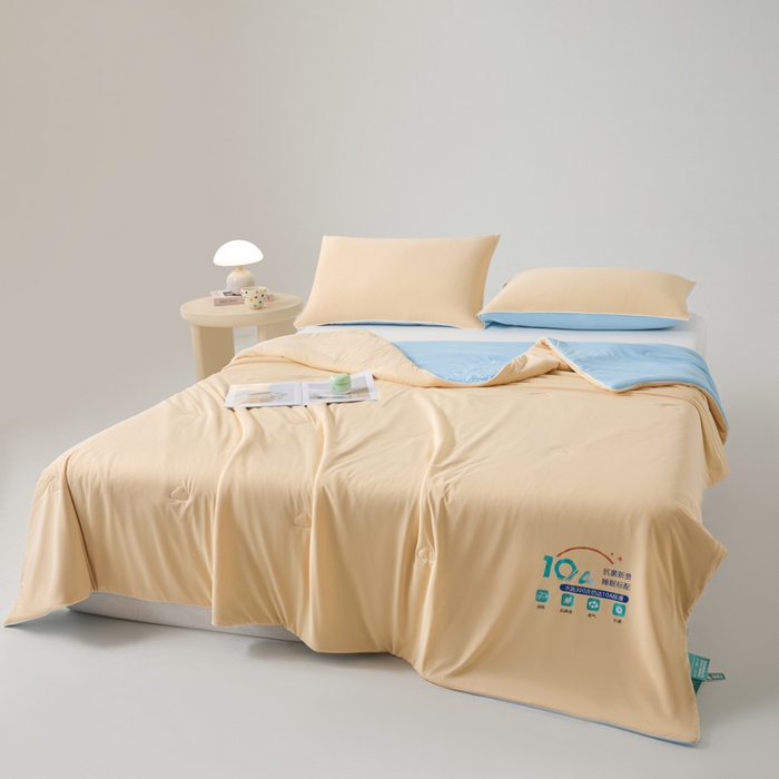 91家纺网 家纺一手货源 找家纺 宝士康家纺 2025春夏新款10A抗菌凉感丝夏被夏凉被空调被 暖橘蓝冰