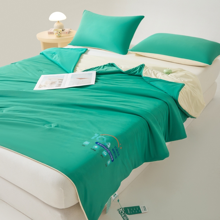 91家纺网 家纺一手货源 找家纺 宝士康家纺 2025春夏新款10A抗菌凉感丝夏被夏凉被空调被 杏黄叶绿