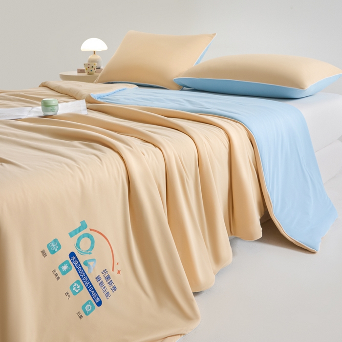 91家纺网 家纺一手货源 找家纺 宝士康家纺 2025春夏新款10A抗菌凉感丝夏被夏凉被空调被 暖橘蓝冰