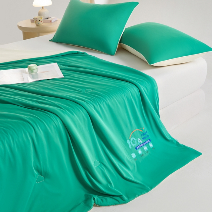 91家纺网 家纺一手货源 找家纺 宝士康家纺 2025春夏新款10A抗菌凉感丝夏被夏凉被空调被 杏黄叶绿