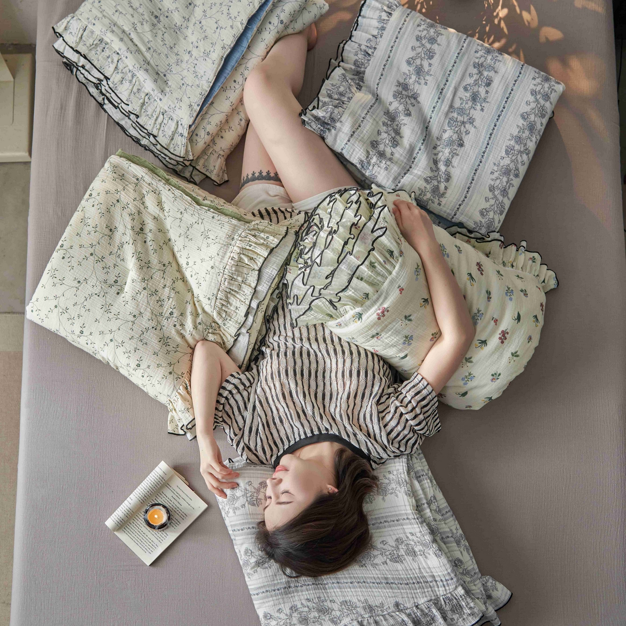 91家纺网 家纺一手货源 找家纺 安莱生活 2025年全棉纯棉精梳棉双层纱绉纱数码印花夏被夏凉被空调被-系列二 组合图仅做展示