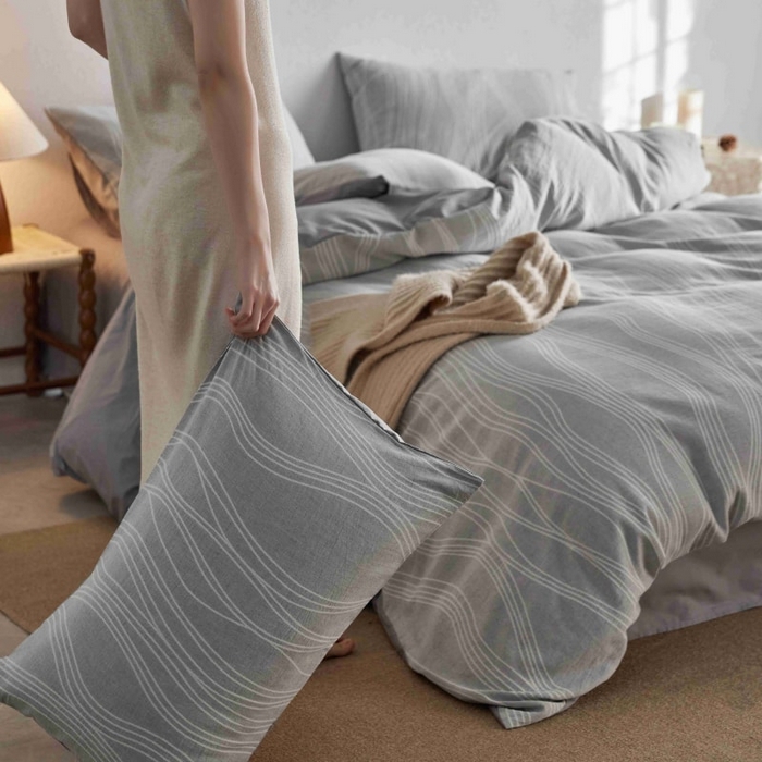 91家纺网 家纺一手货源 找家纺 2025新款全棉纯棉色织提花四件套（艾薇） 艾薇—慕斯灰