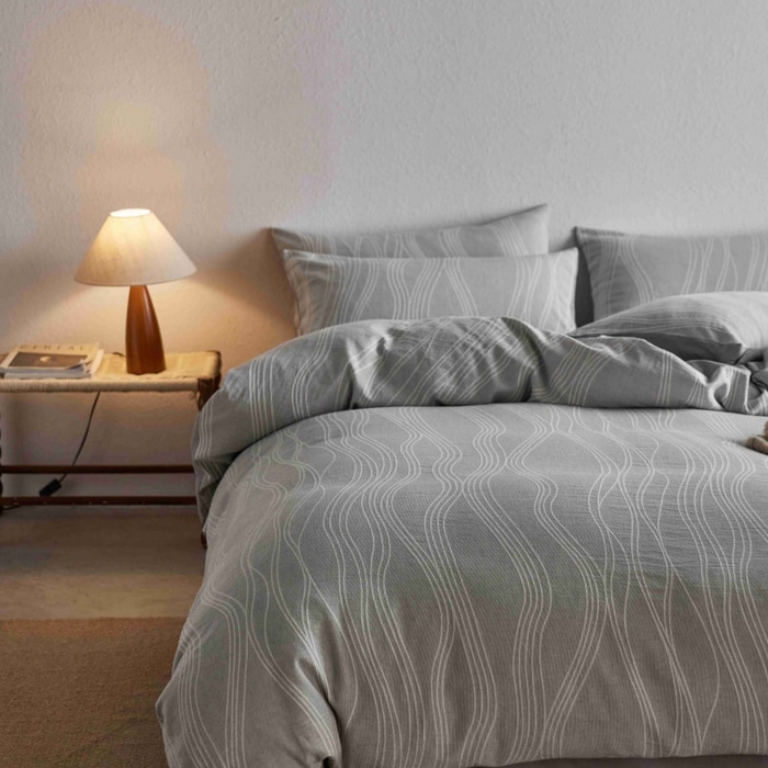 91家纺网 家纺一手货源 找家纺 2025新款全棉纯棉色织提花四件套（艾薇） 艾薇—慕斯灰