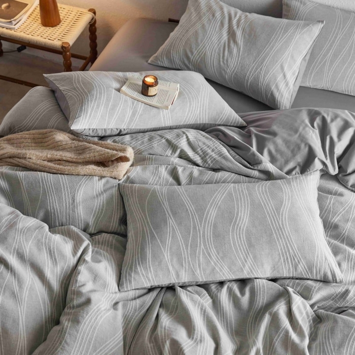 91家纺网 家纺一手货源 找家纺 2025新款全棉纯棉色织提花四件套（艾薇） 艾薇—慕斯灰