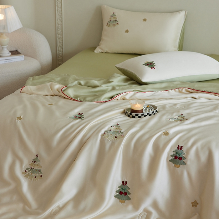 91家纺网 家纺一手货源 找家纺 安莱生活 2025新款50s莱赛尔天丝绣花夏被夏凉被空调被四件套（埋绳款夏被）-萌神系列 夏日礼物